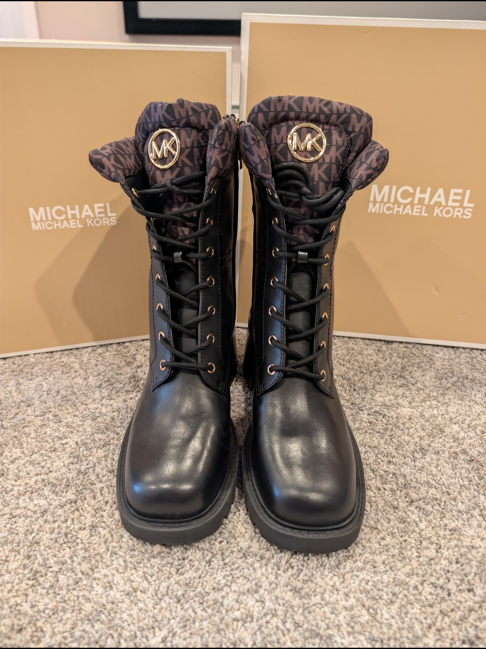 Michael Kors Cade Leather Combat Boot Black NEW leather Upper Size 10M